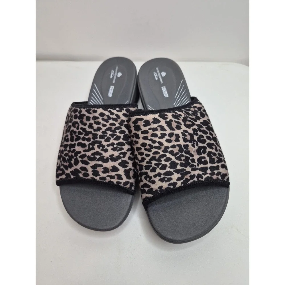 Cloudsteppers by Clarks Sandals Womens 8 M Slide Leopard Print Wedge Black Gray‎